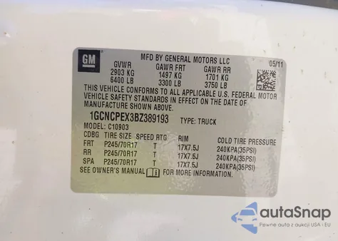 2011 Chevrolet Silverado 1500 Work Truck z USA, uszkodzony, nr VIN 1GCNCPEX3BZ389193